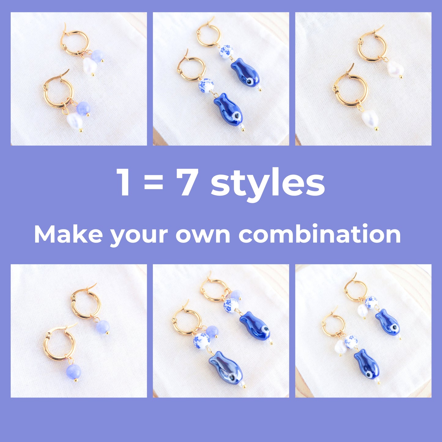 GOLD SEA STAR STARFISH TRIO - Dark blue Azulejo Pearl