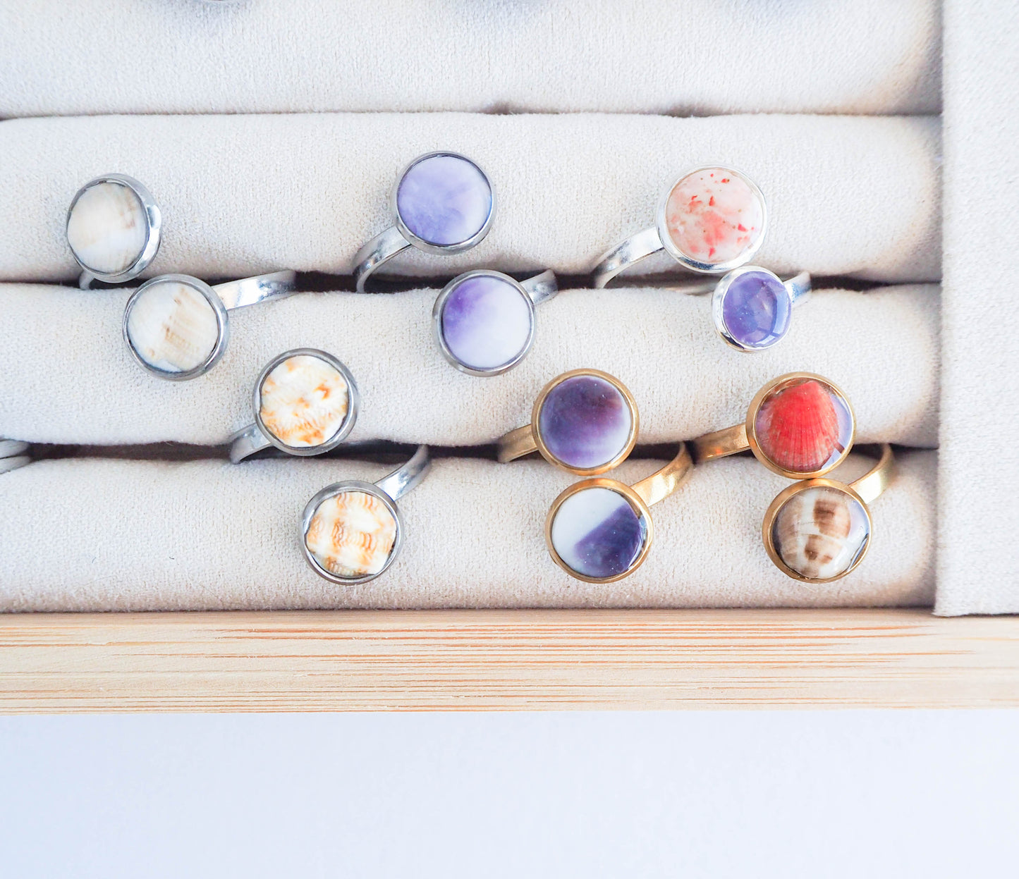 Overview Shell Rings from Portugal, Real Shell Jewelry, Coastal Jewellery, Beach Girl style