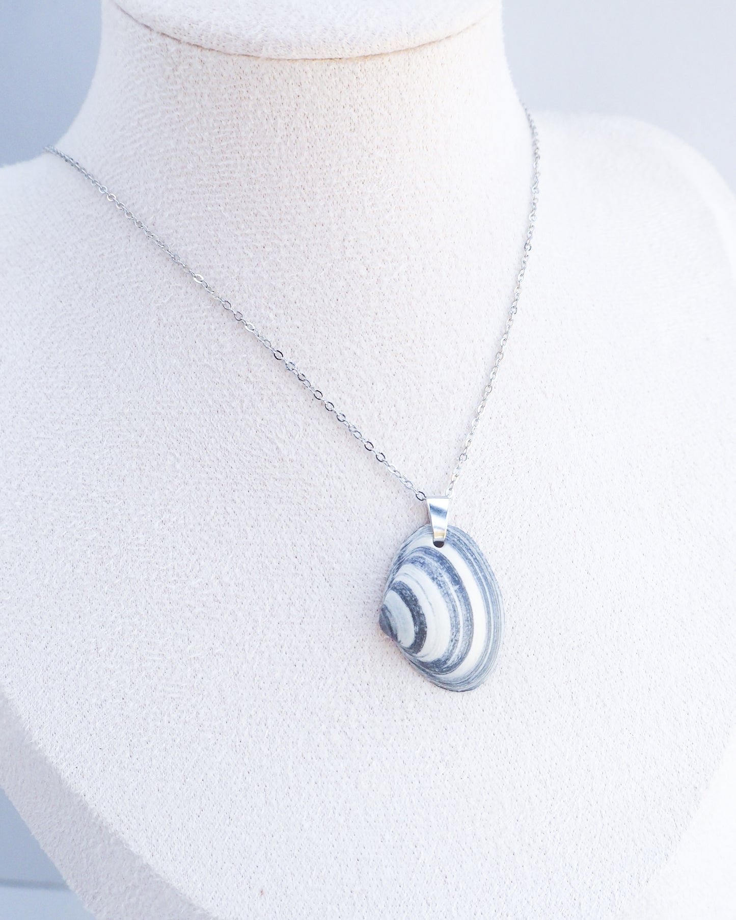 Blue Atlantic Surfclam Shell Silver Necklace