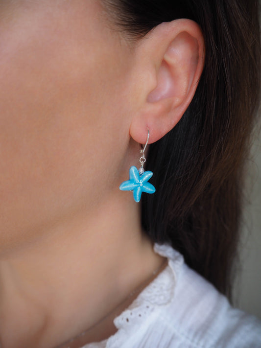 SEA STAR CERAMIC EARRINGS ~ Gold Lilac Blue