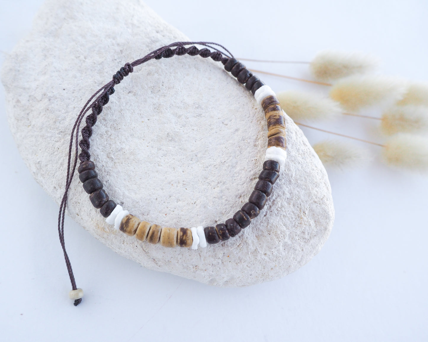 Coconut Wood Surf Bracelet, Mens Coconut Shell Surfer Bracelet, Summer Wood Anklet, Summer Surf Bracelet For Men