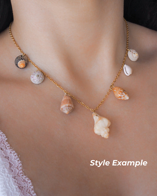GOLD SHELL CHARM NECKLACE ~ 7 Portuguese Shells