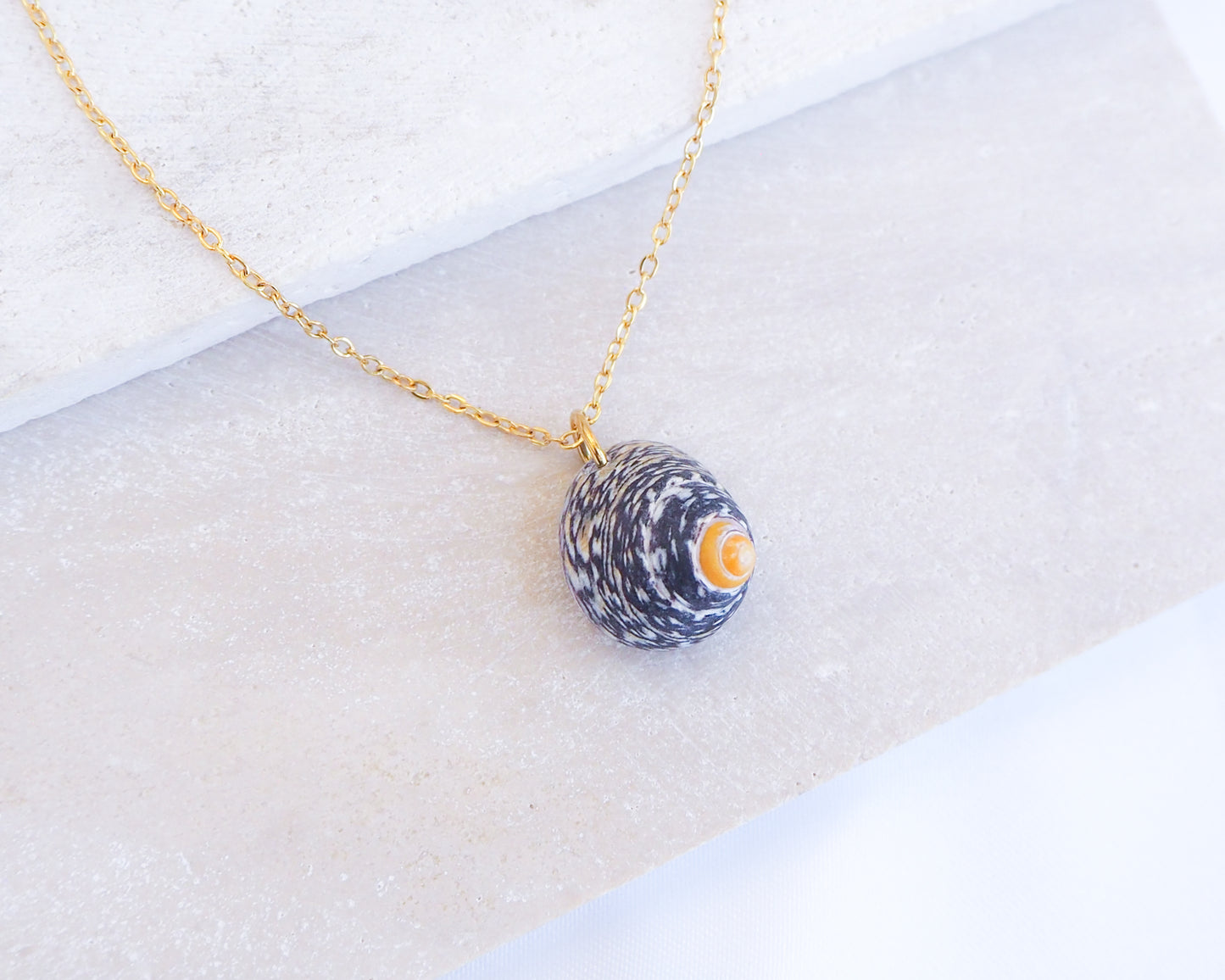 Gold Lined Top Shell Necklace, Shell from Portugal side view