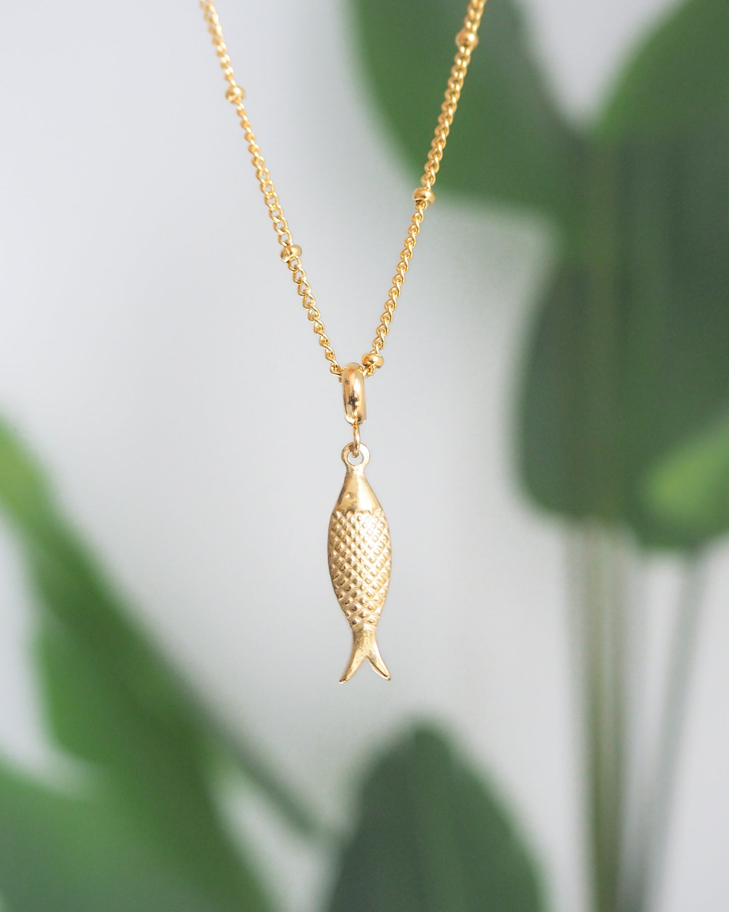 Gold Sardine Fish Necklace front view