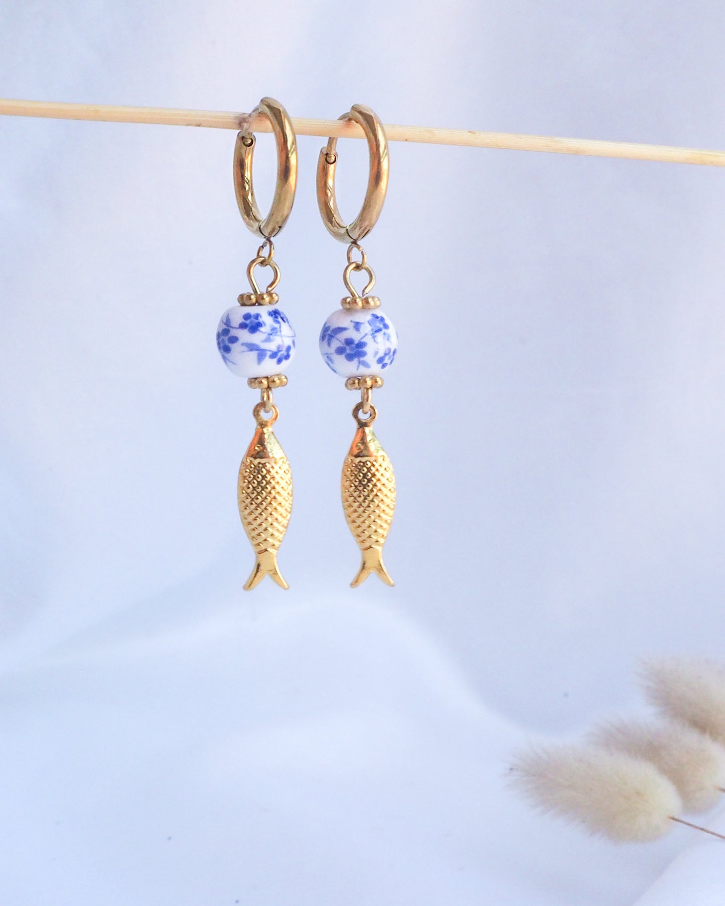 Gold Sardine Portuguese Ceramic Earrings