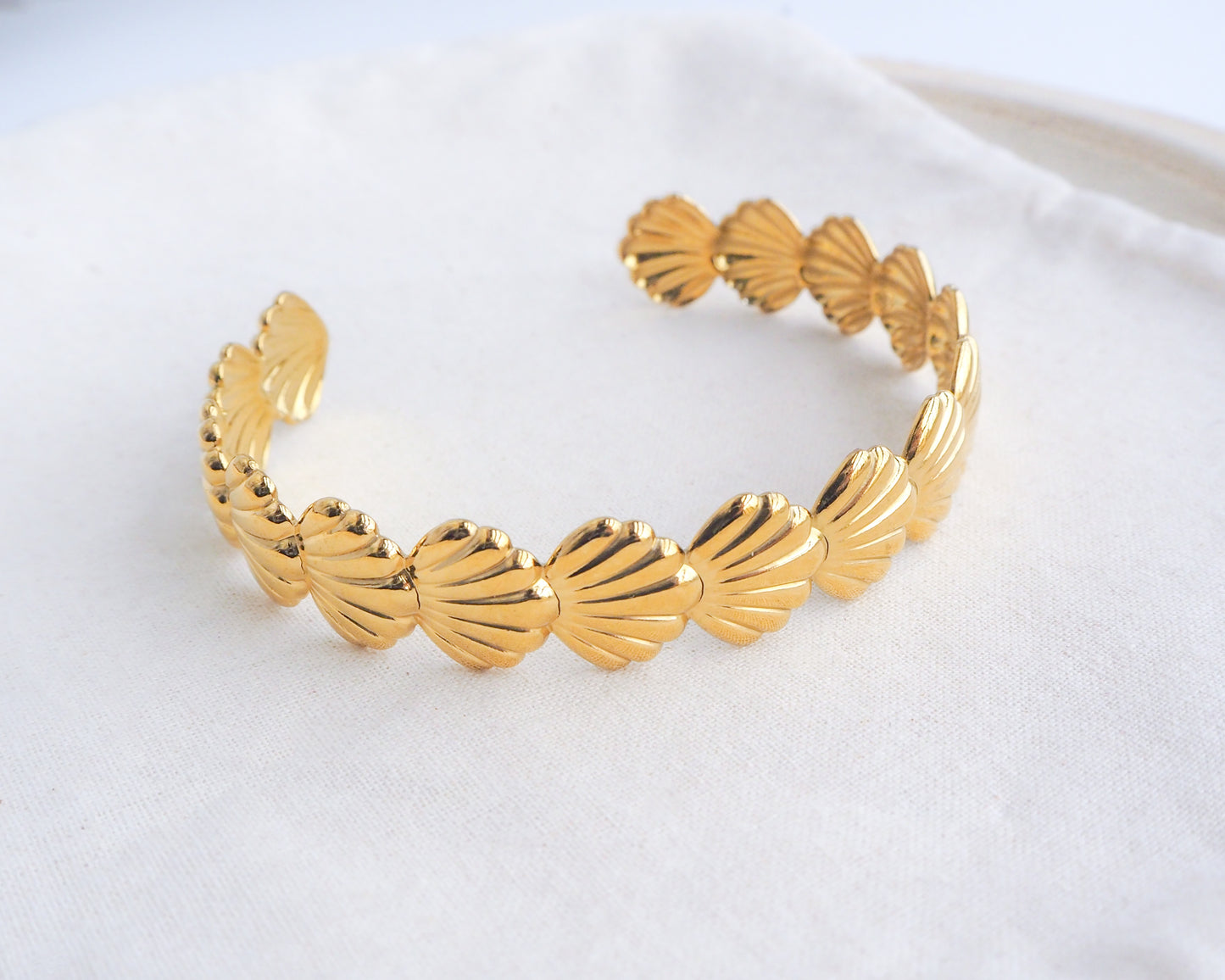 Gold Shell Bracelet on display
