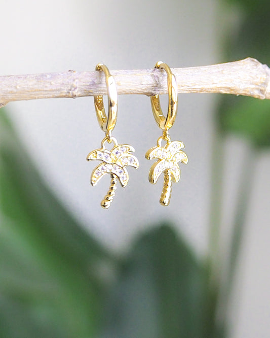 Gold Palm Tree Hoop Earrings made of 14k gold vermeil 925 sterling silver