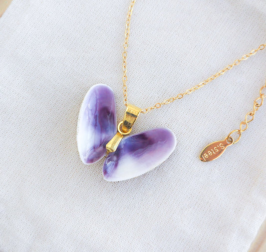 Gold Necklace with Lovely Donax Shell, Purple Coquina Shell Necklace, Purple Shell from Portugal