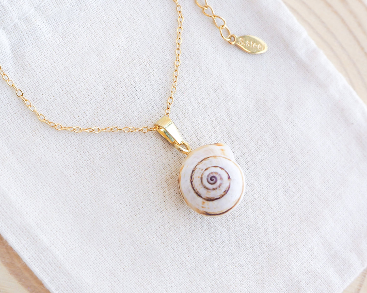 Mediterranean Sand Snail Gold Necklace II on display