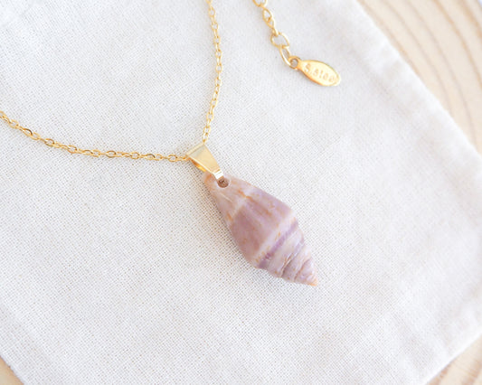 Slim Mediterranean Cone Shell Gold Necklace from Portugal on display