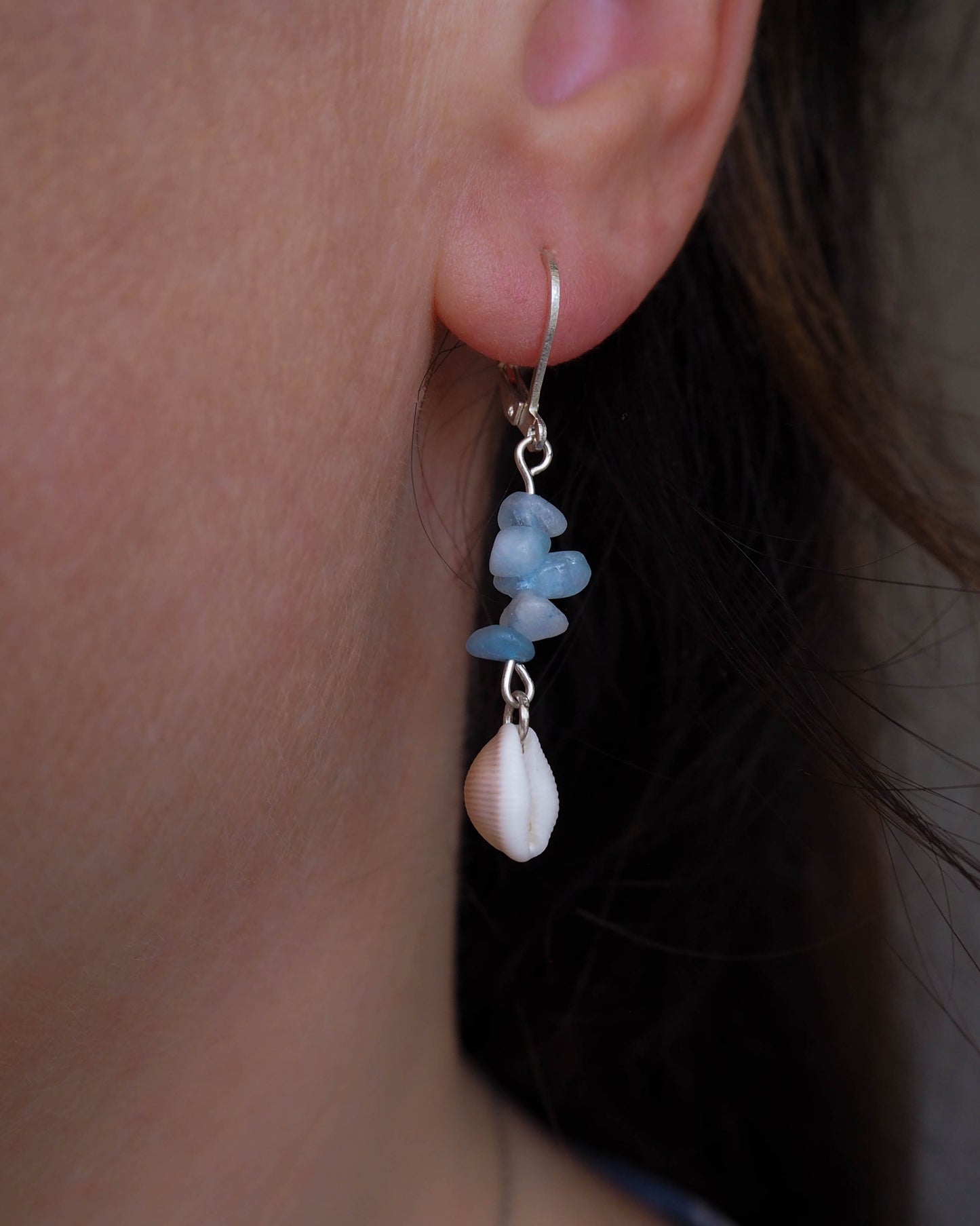 COASTAL AQUAMARINE ~ COWRIE SEASHELL EARRINGS