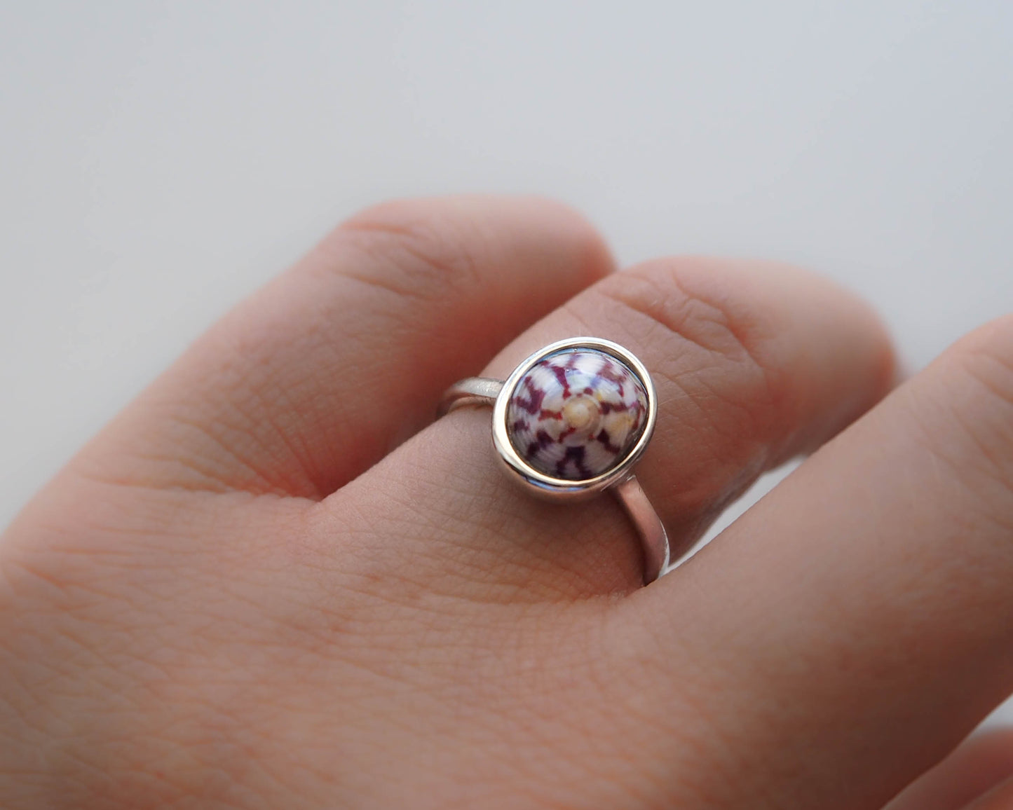 Close-up of Coastal Top Shell Ring, Tiny Top Shell Ring, 925 Silver Jewelry, Portugal Beach Jewelry Sea by Lou