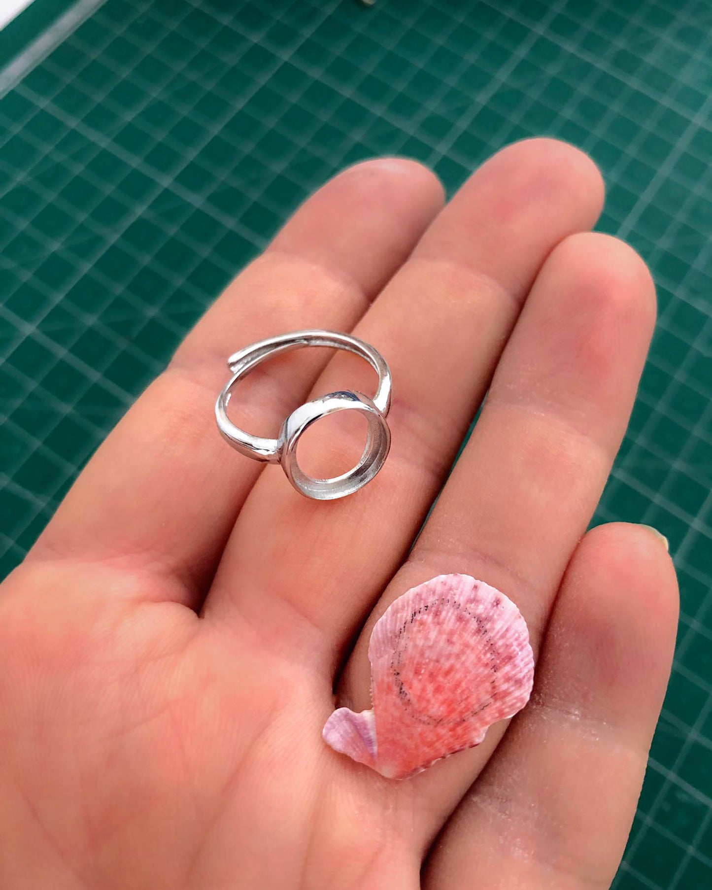 SEASHELL RING 925 SILVER ~ Pink Scallop Shell