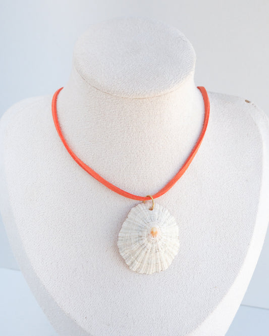 BIG LIMPET SHELL NECKLACE ~ Orange Suede Cord