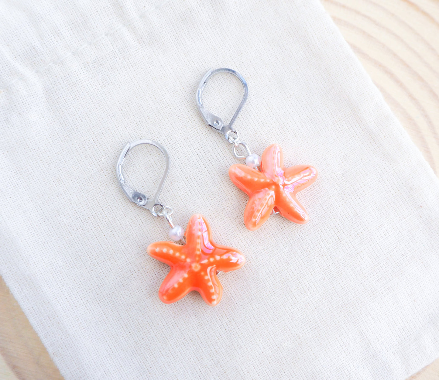 SEA STAR CERAMIC EARRINGS ~ Orange