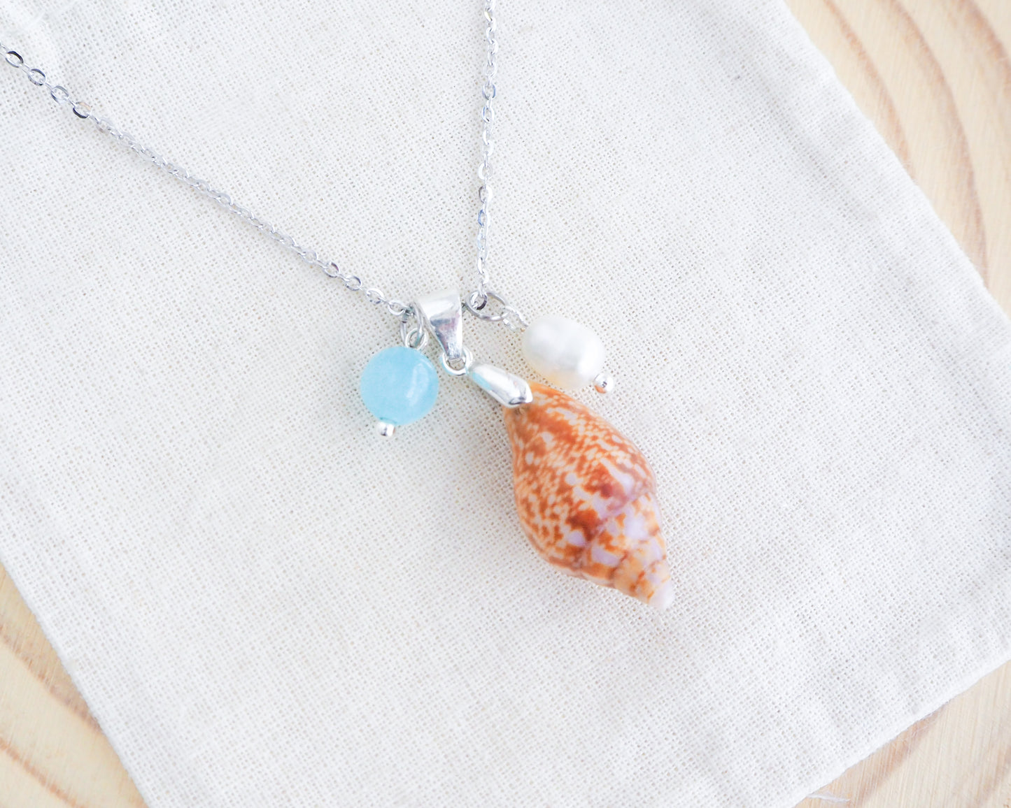 OCEANIC TRIO SILVER NECKLACE - Blue Pearl Rustic Dove Shell