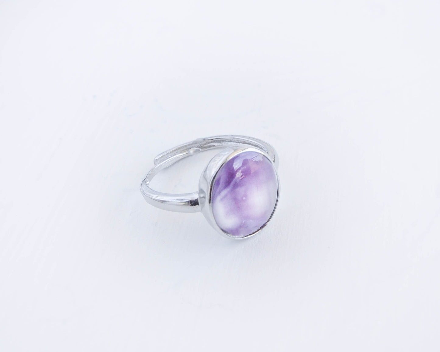 Adjustable Silver ring with Purple Coquina Shell from Algarve, Portugal