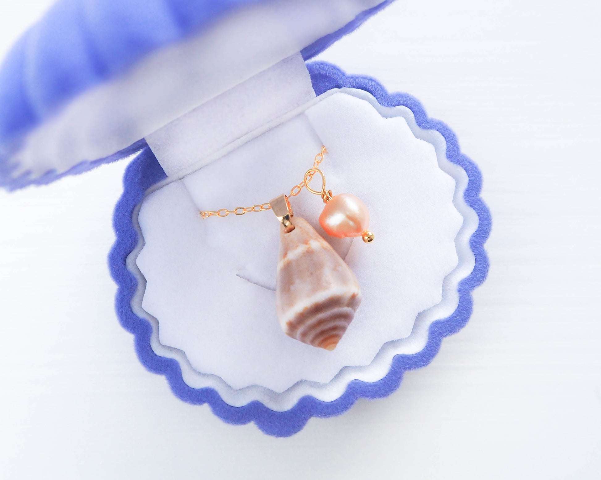 18K Gold-Plated 925 Silver Necklace with Freshwater Pearl and Cone Shell Pendant - Sea by Lou Ocean Inspired Jewelry