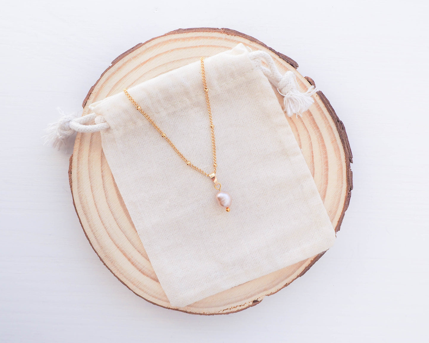 Gold Necklace adorned with Freshwater Pearl Pendant, seabylou