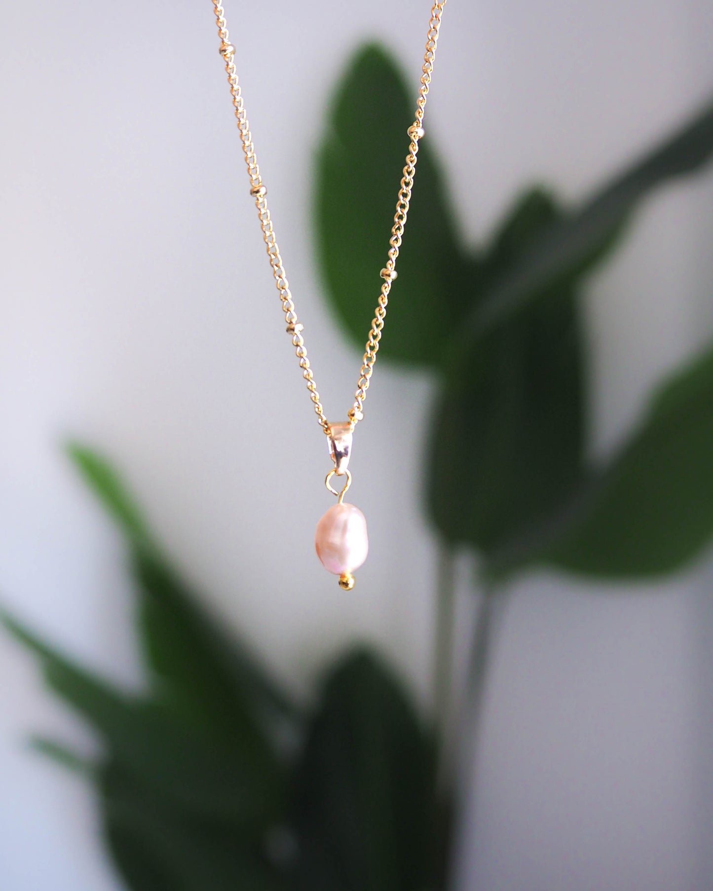 Gold Stainless Steel Bead Chain Necklace with Freshwater Pearl Pendant - Timeless Elegance, Sea by Lou