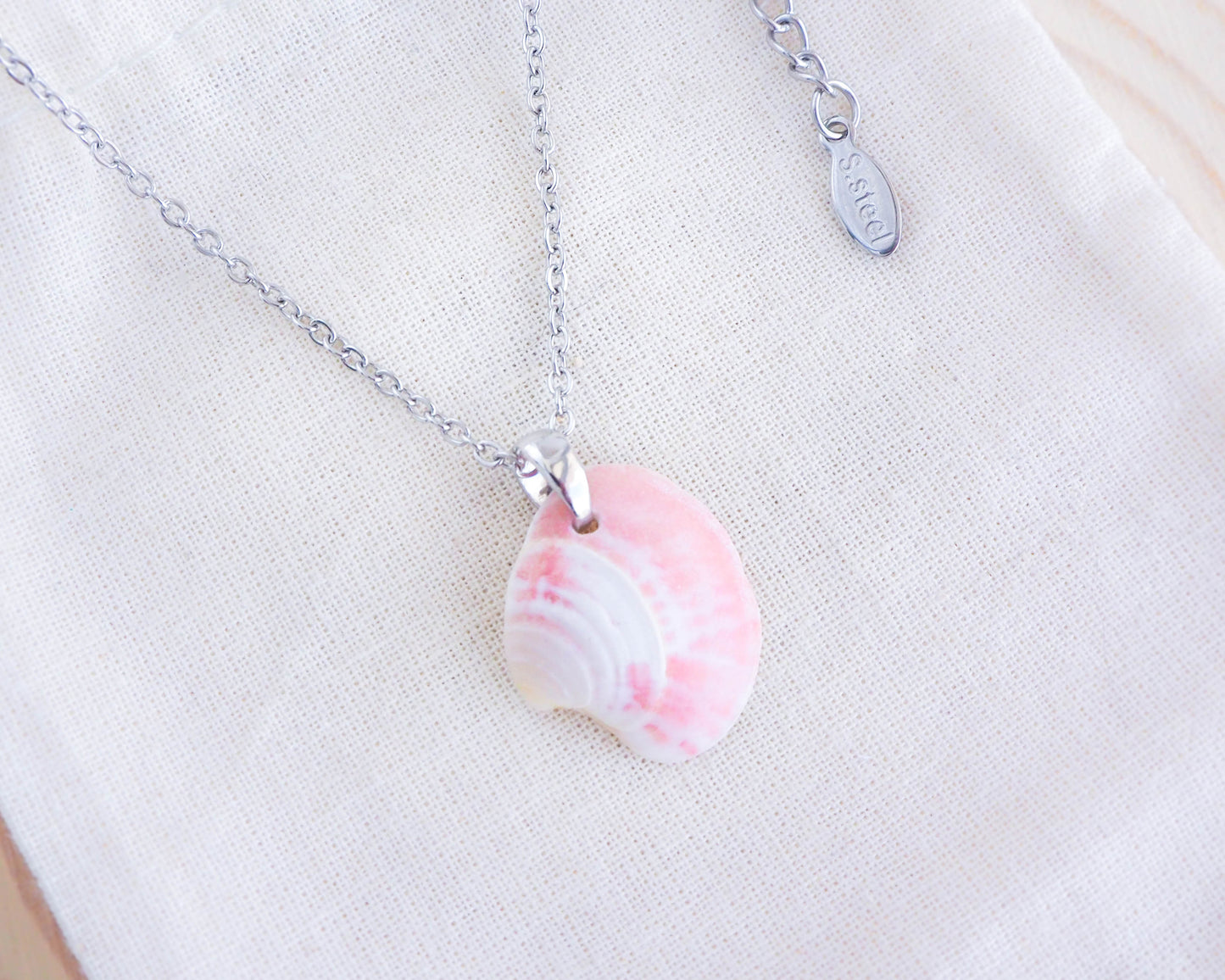 Pink Shell Silver Necklace, Pink White Shell from Portugal, Seabylou Coastal jewelry