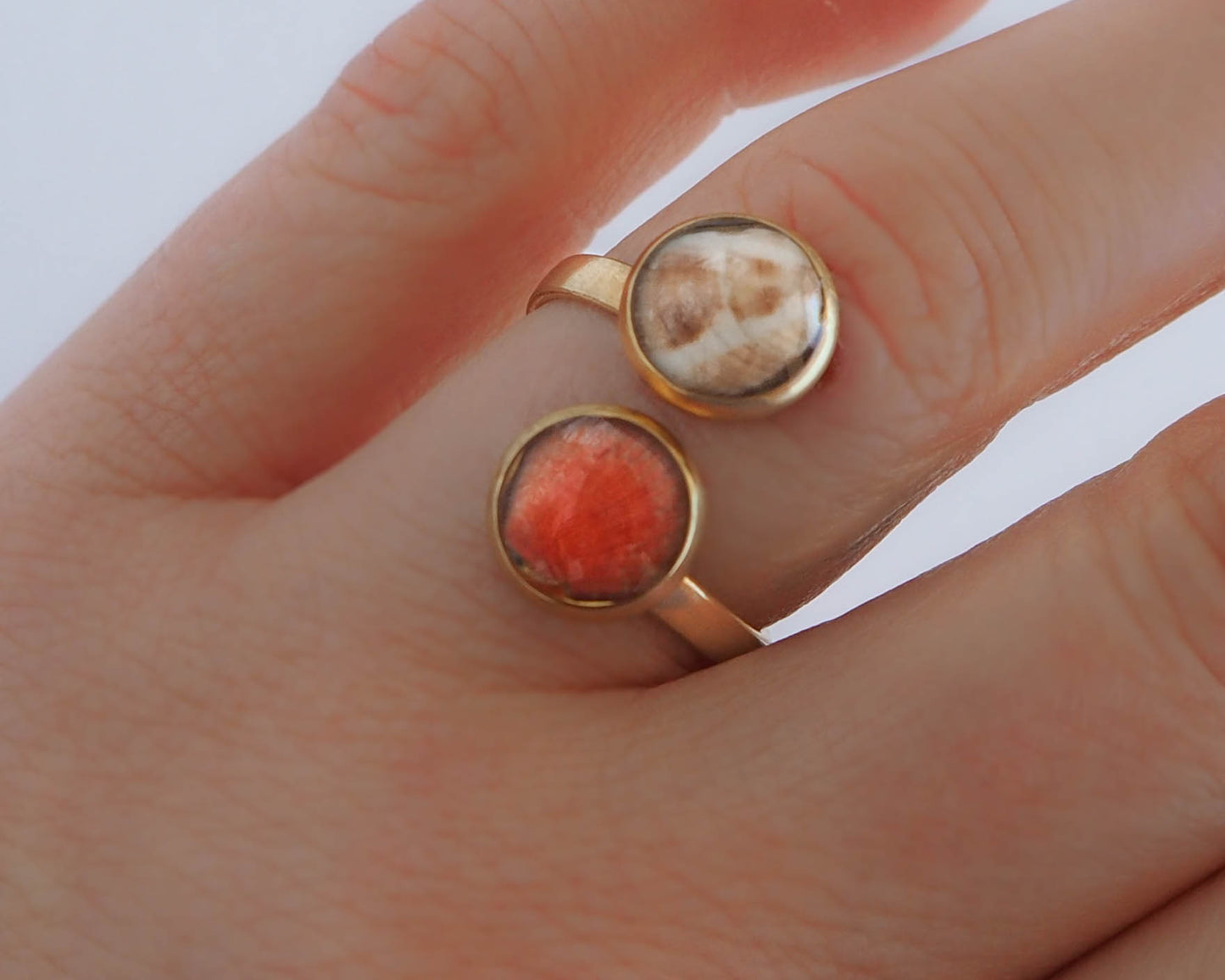 Model wearing Gold Shell Ring, Ring with Scallop Shell and Venus Shell, Real Shell Jewelry, Sea by Lou, Coastal Style