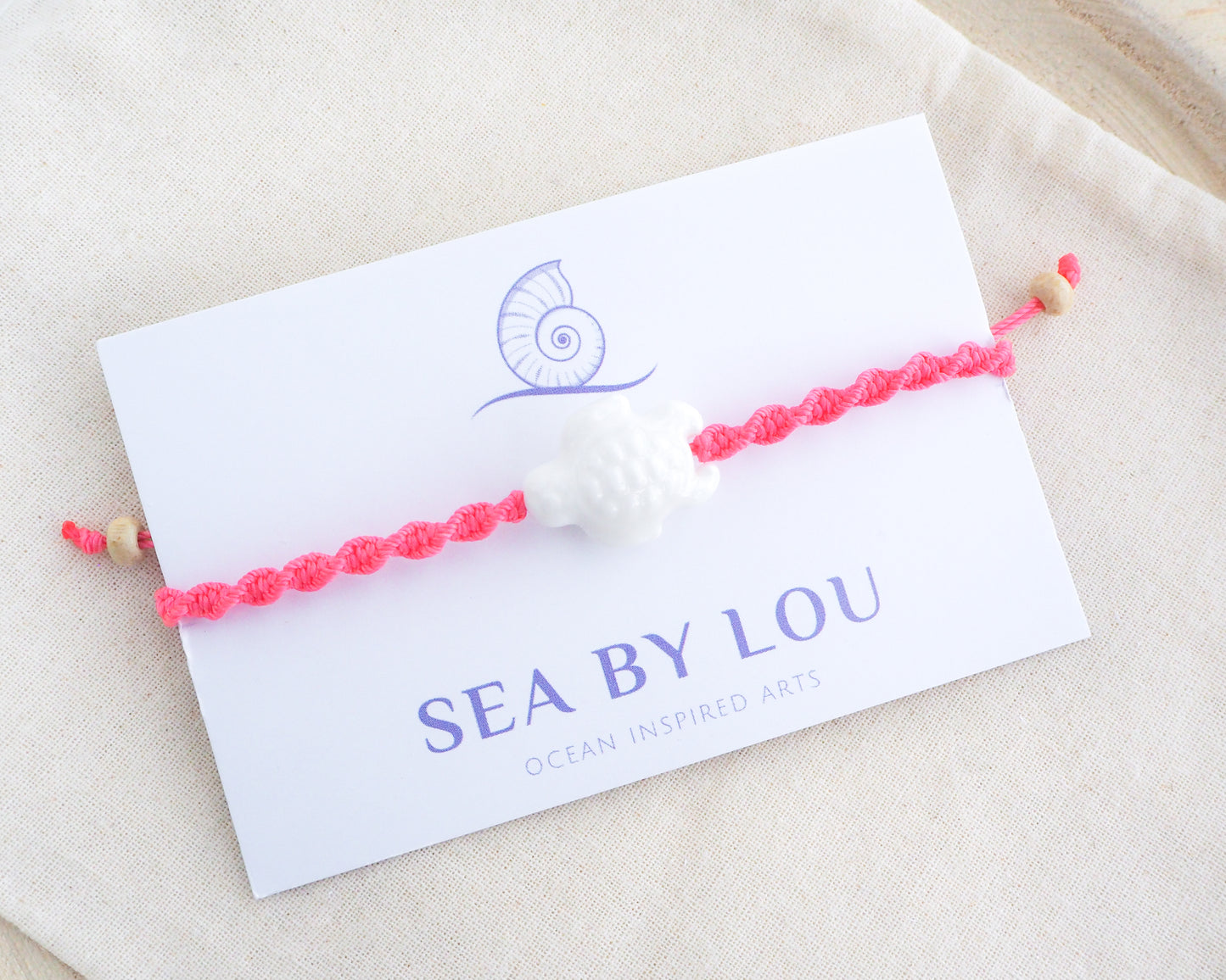 Ceramic Turtle Bracelet ~ Fuchsia Pink White