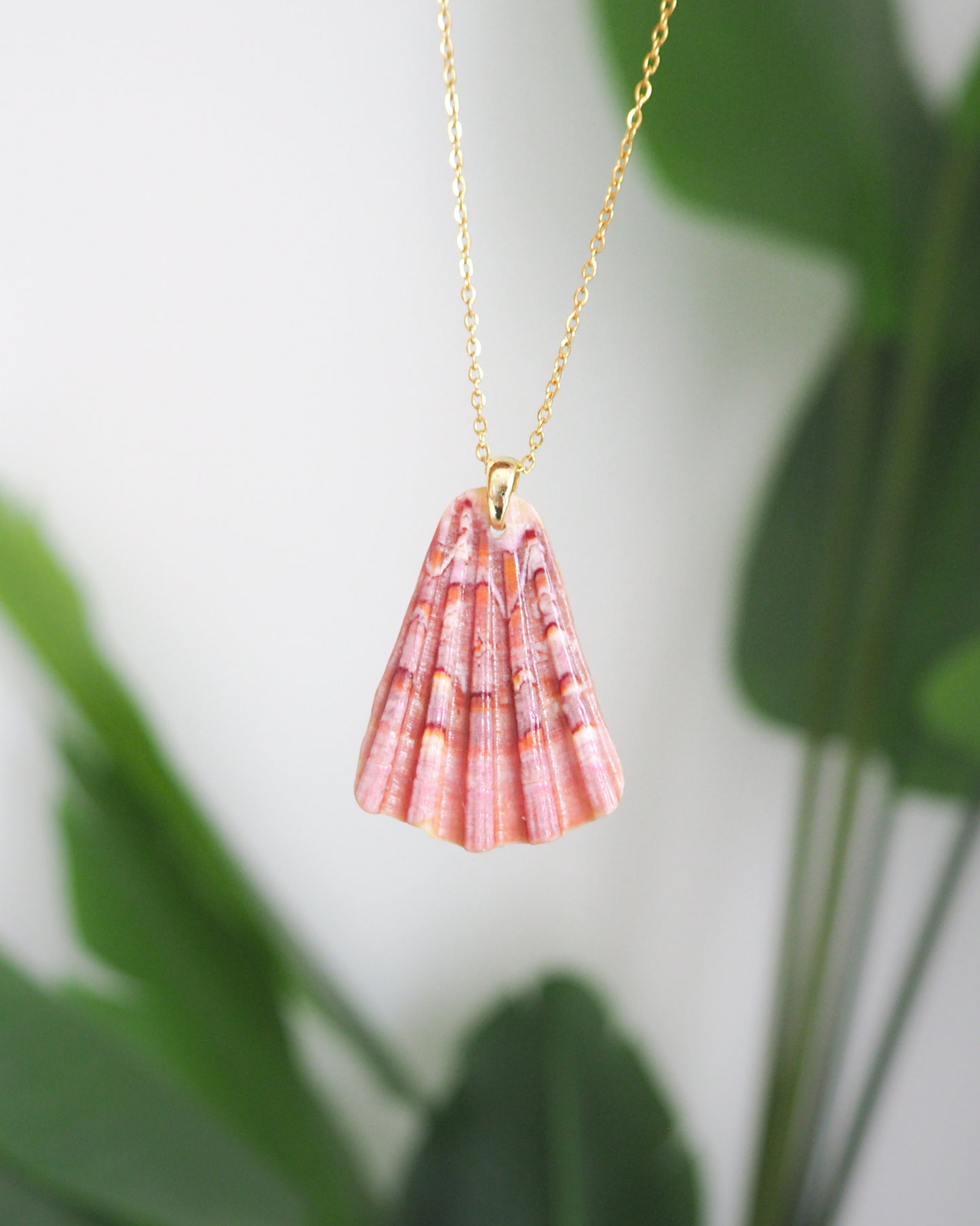 Detailed view Great Scallop Shell Piece Pendant on Gold Stainless Steel Chain, Sea by Lou