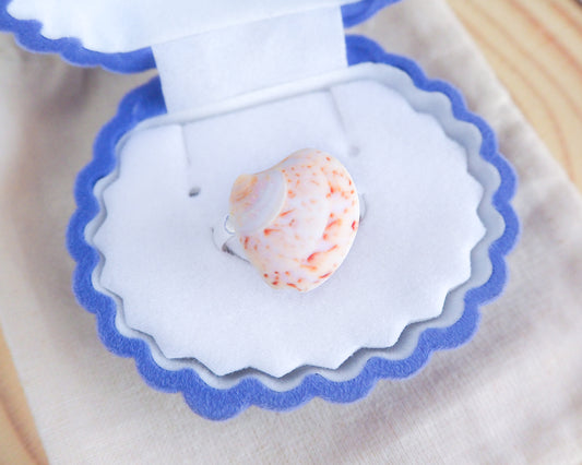 Coral White Tiny Venus Shell Ring from Portugal in box, Sea by Lou