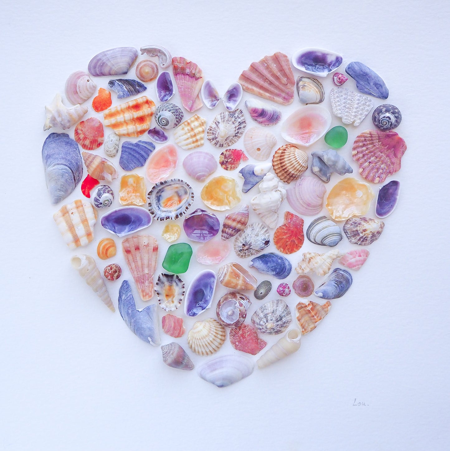 Shell Heart Rainbow Color without Frame, Coastal Nursery room, Seashell Heart