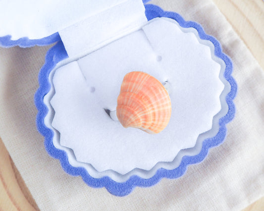 Mini Coral Striped Venus Shell Silver Ring