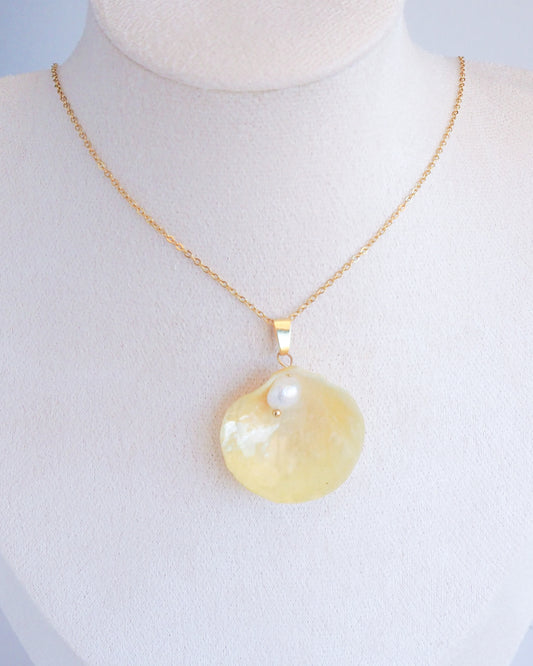 SEASHELL NECKLACE ~ Gold Soft Yellow Jingle Shell V