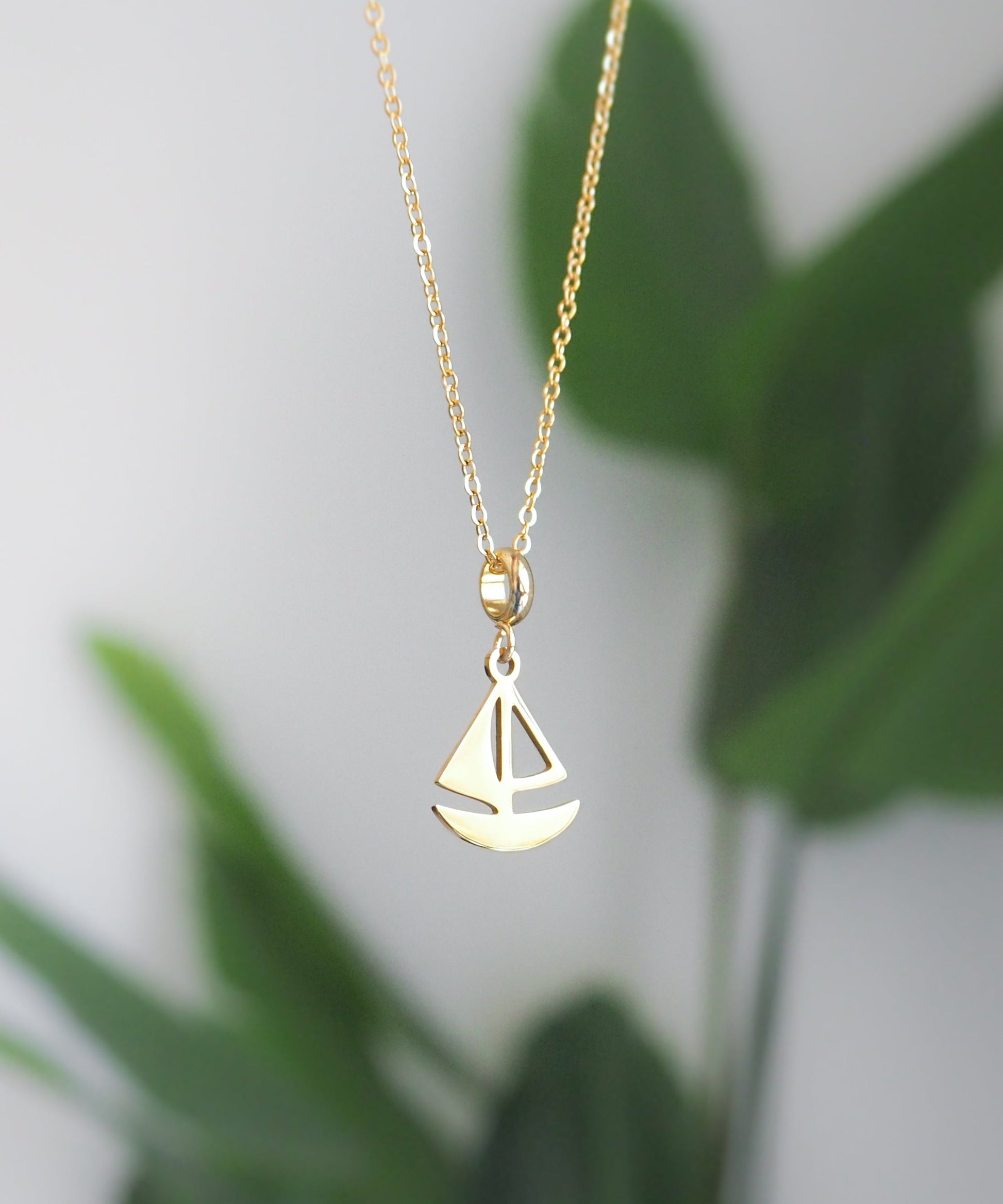 Gold Sailing Boat Necklace front view