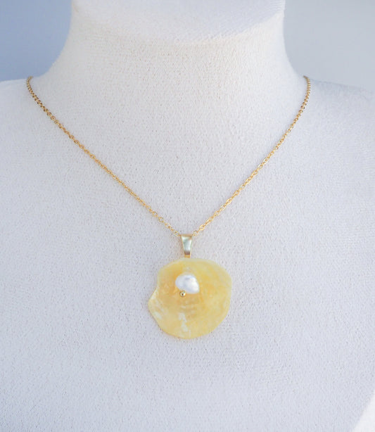 SEASHELL NECKLACE ~ Gold Yellow Jingle Shell V