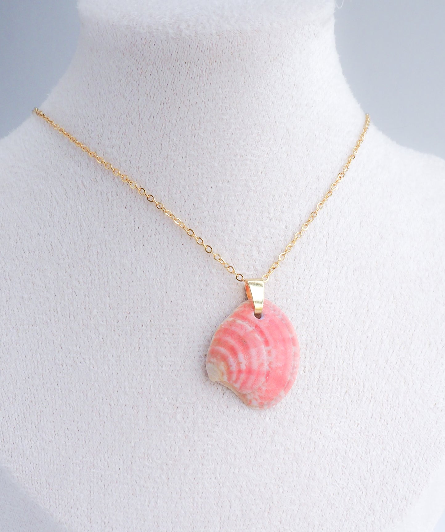 Coral Pink Venus Shell Gold Necklace
