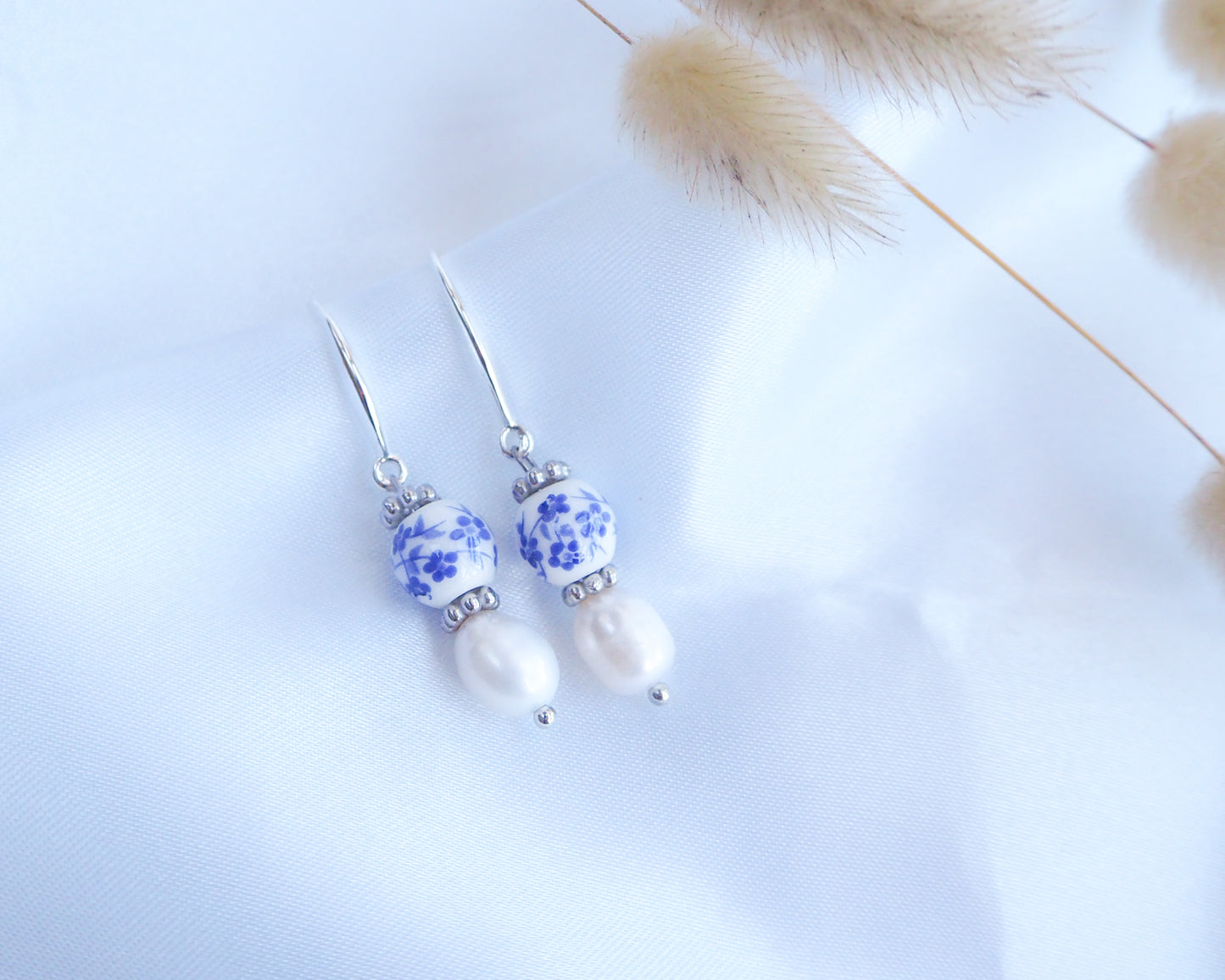 PORTUGUESE TILE PEARL EARRINGS ~ Gold or Silver