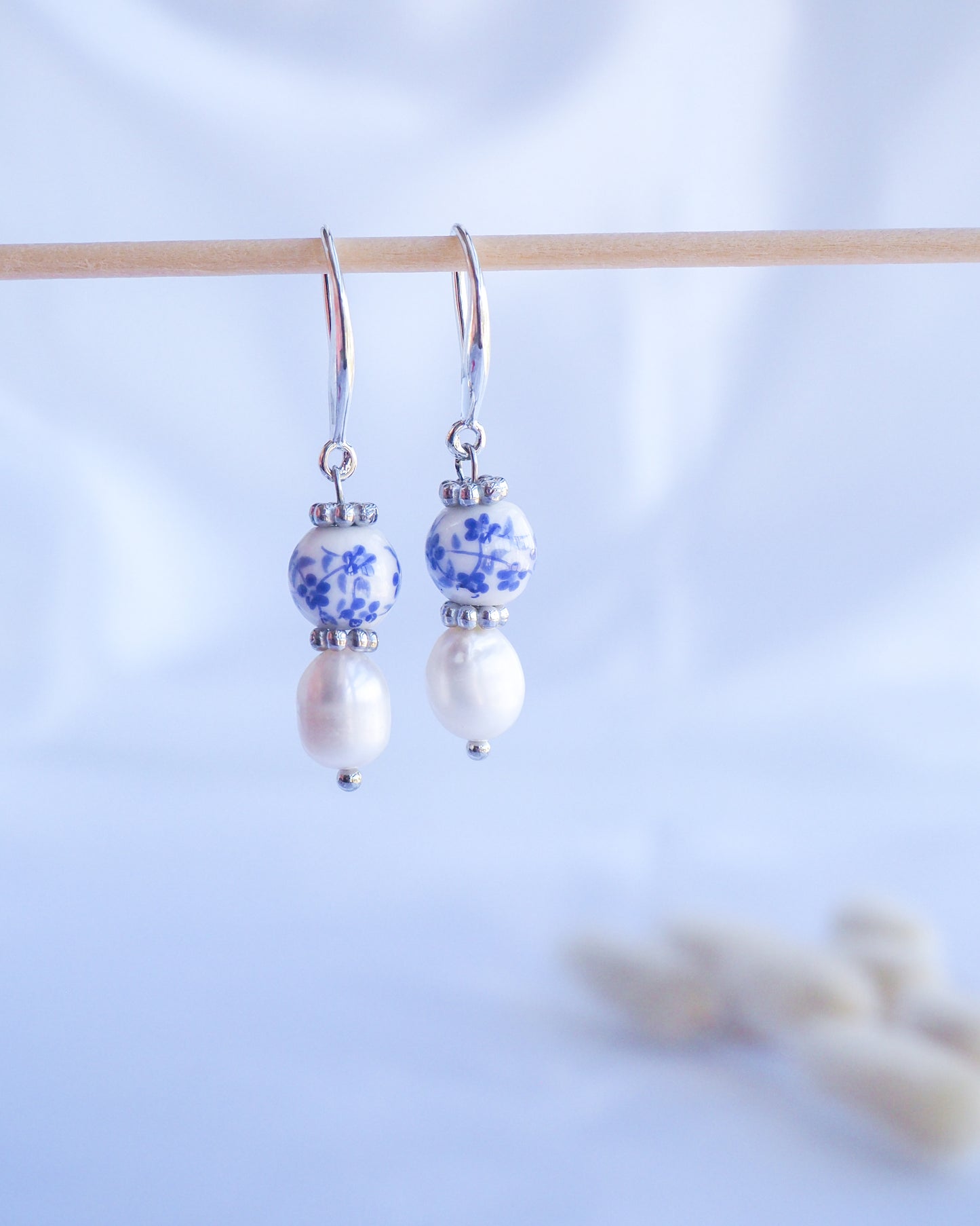 PORTUGUESE TILE PEARL EARRINGS ~ Gold or Silver