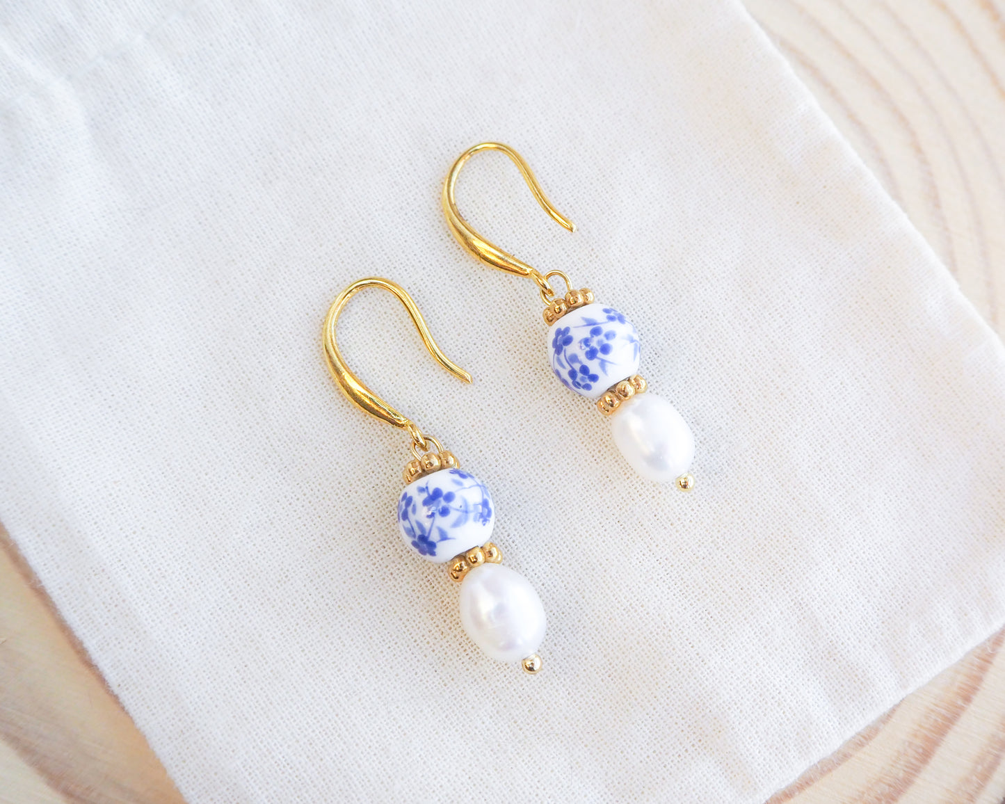PORTUGUESE TILE PEARL EARRINGS ~ Gold or Silver