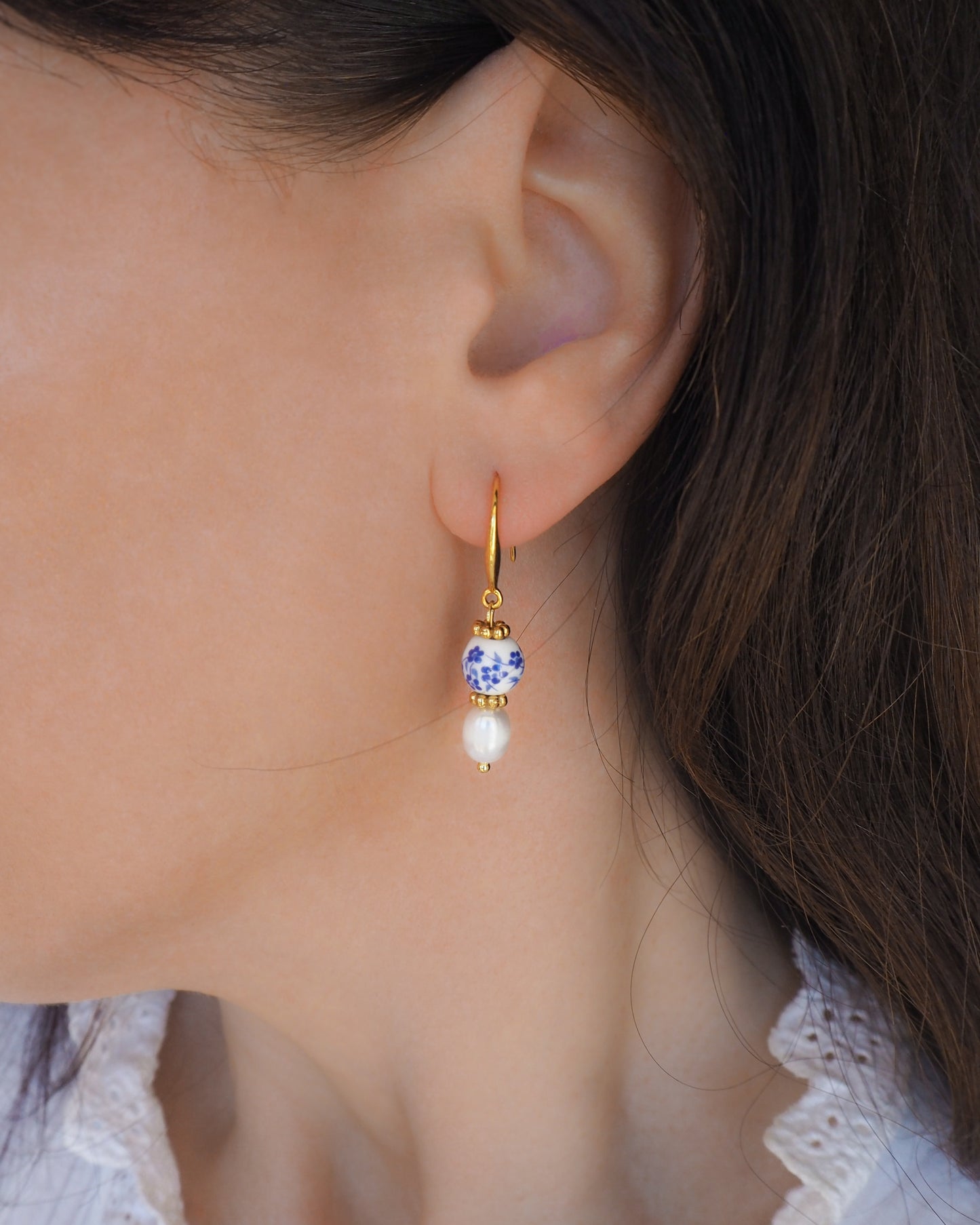 PORTUGUESE TILE PEARL EARRINGS ~ Gold or Silver