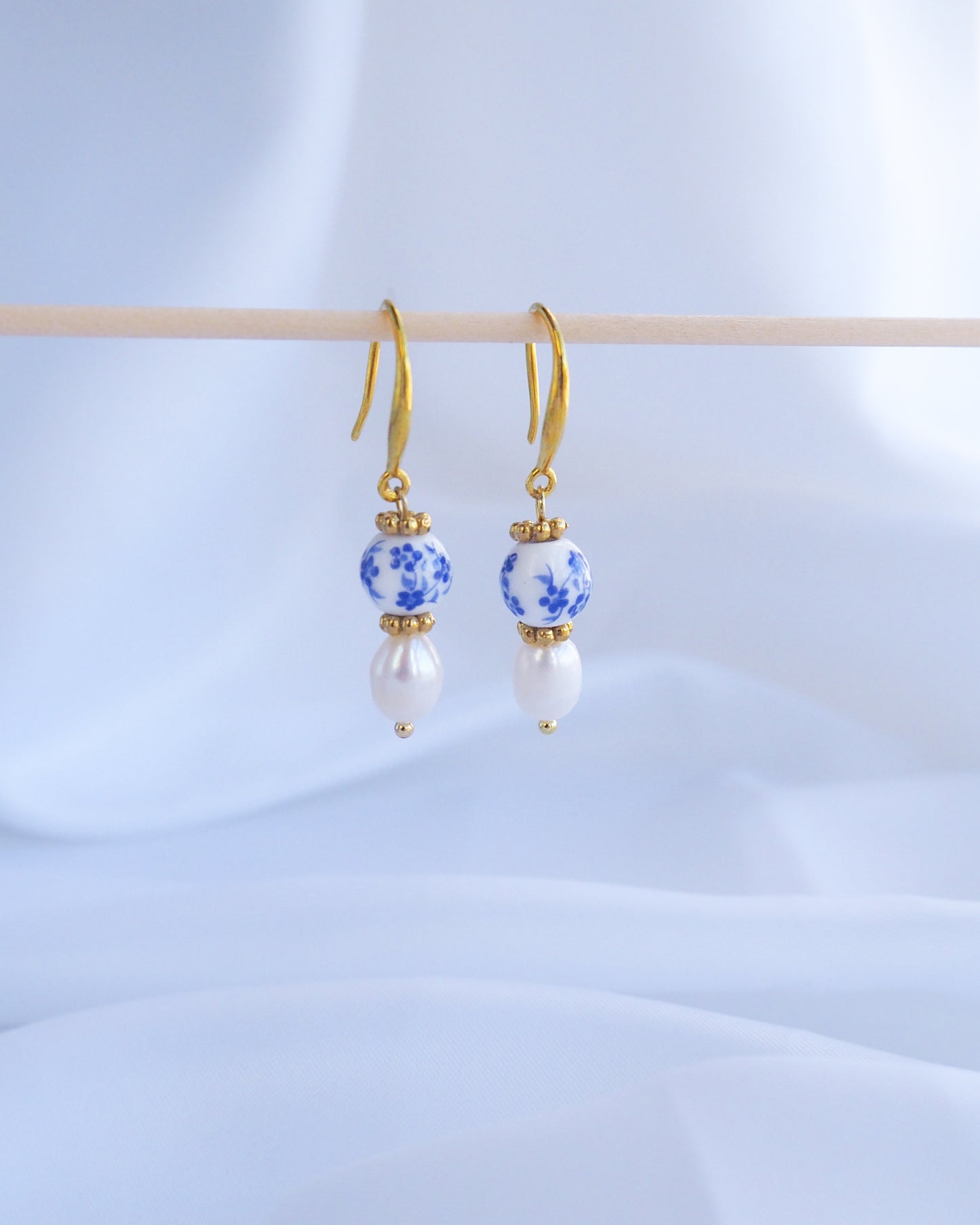 PORTUGUESE TILE PEARL EARRINGS ~ Gold or Silver