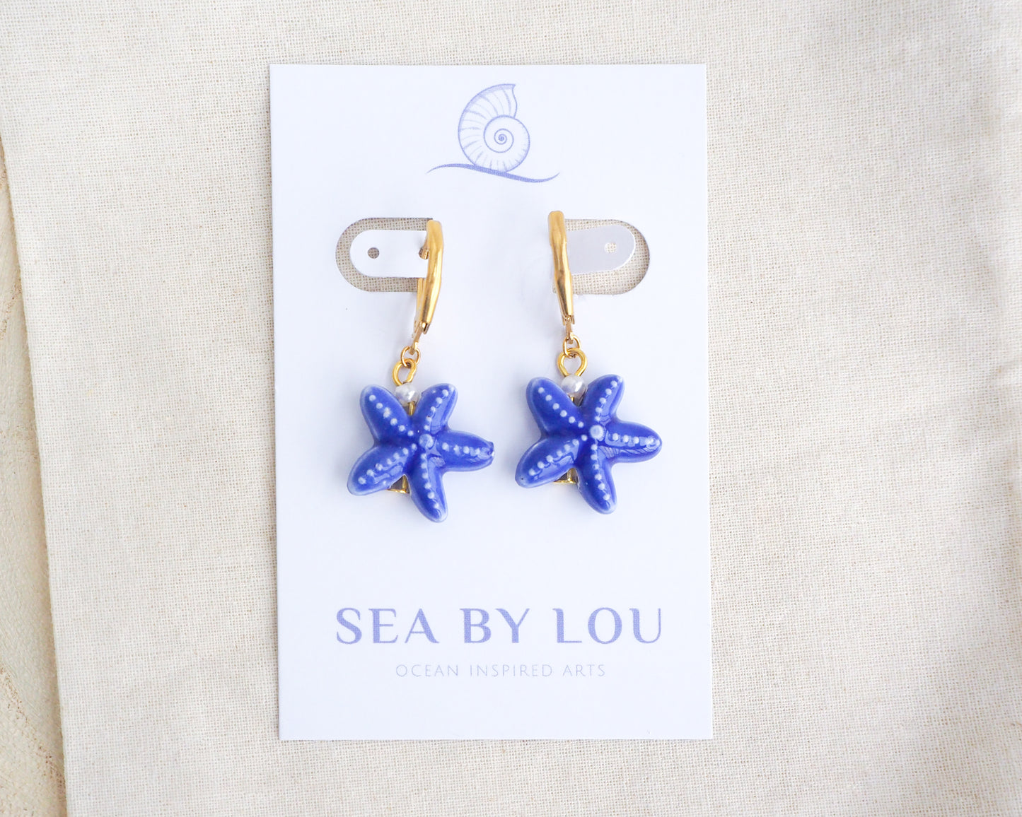 SEA STAR CERAMIC EARRINGS ~ Dark Blue