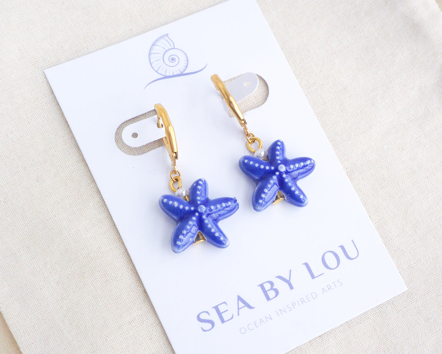SEA STAR CERAMIC EARRINGS ~ Dark Blue