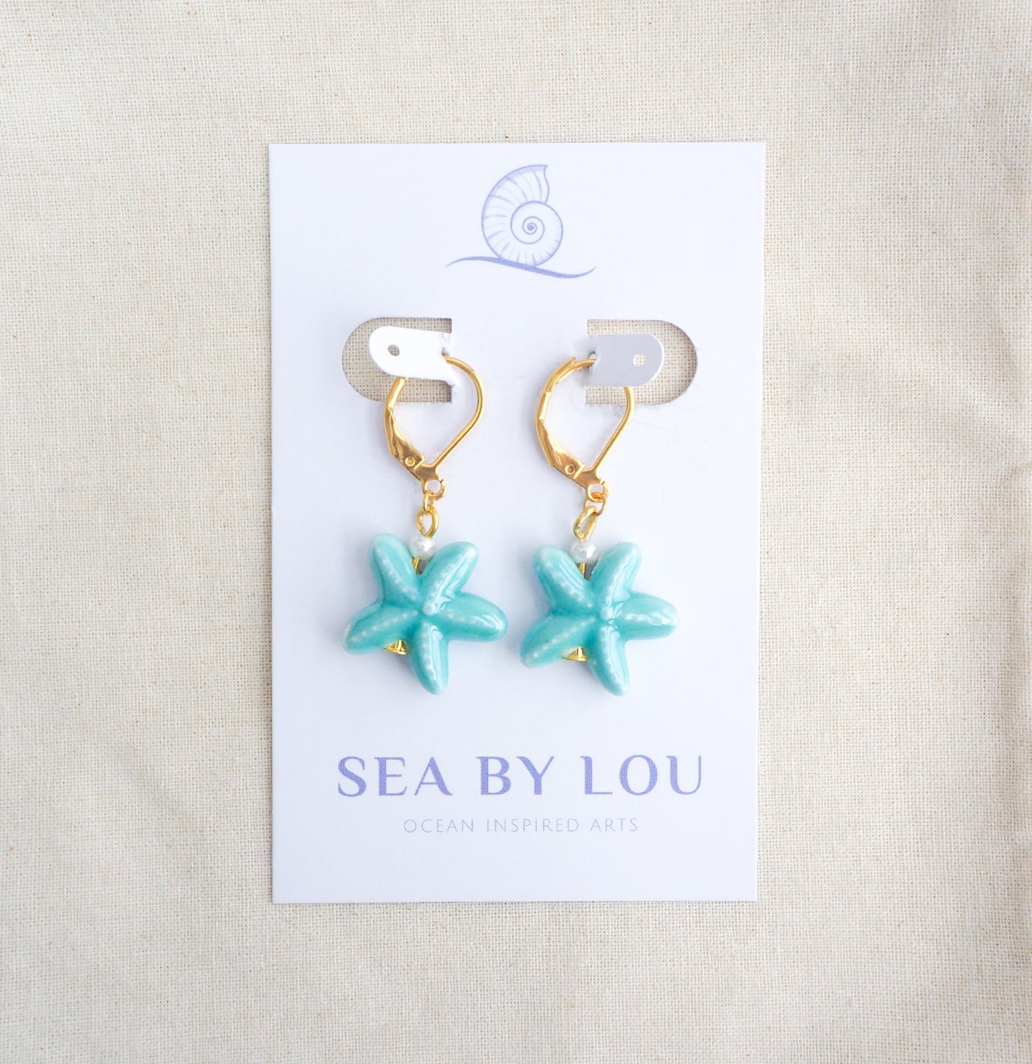 SEA STAR CERAMIC EARRINGS ~ Gold Turquoise