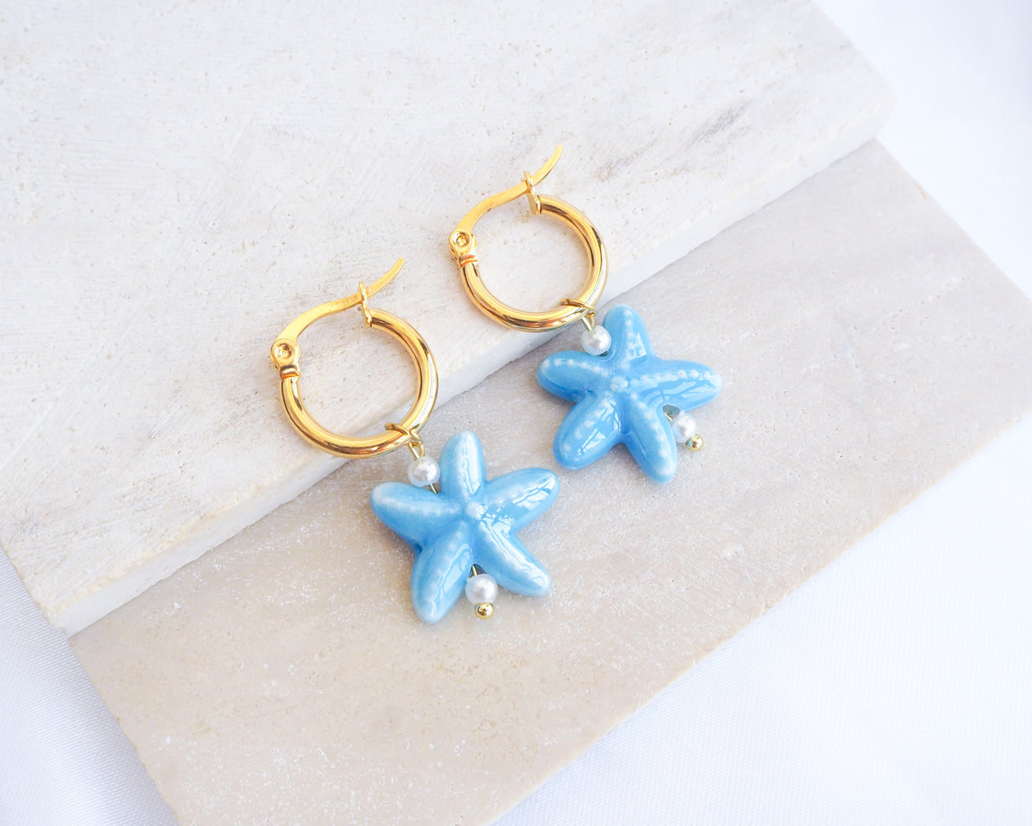 SEA STAR CERAMIC EARRINGS ~ Mid Blue