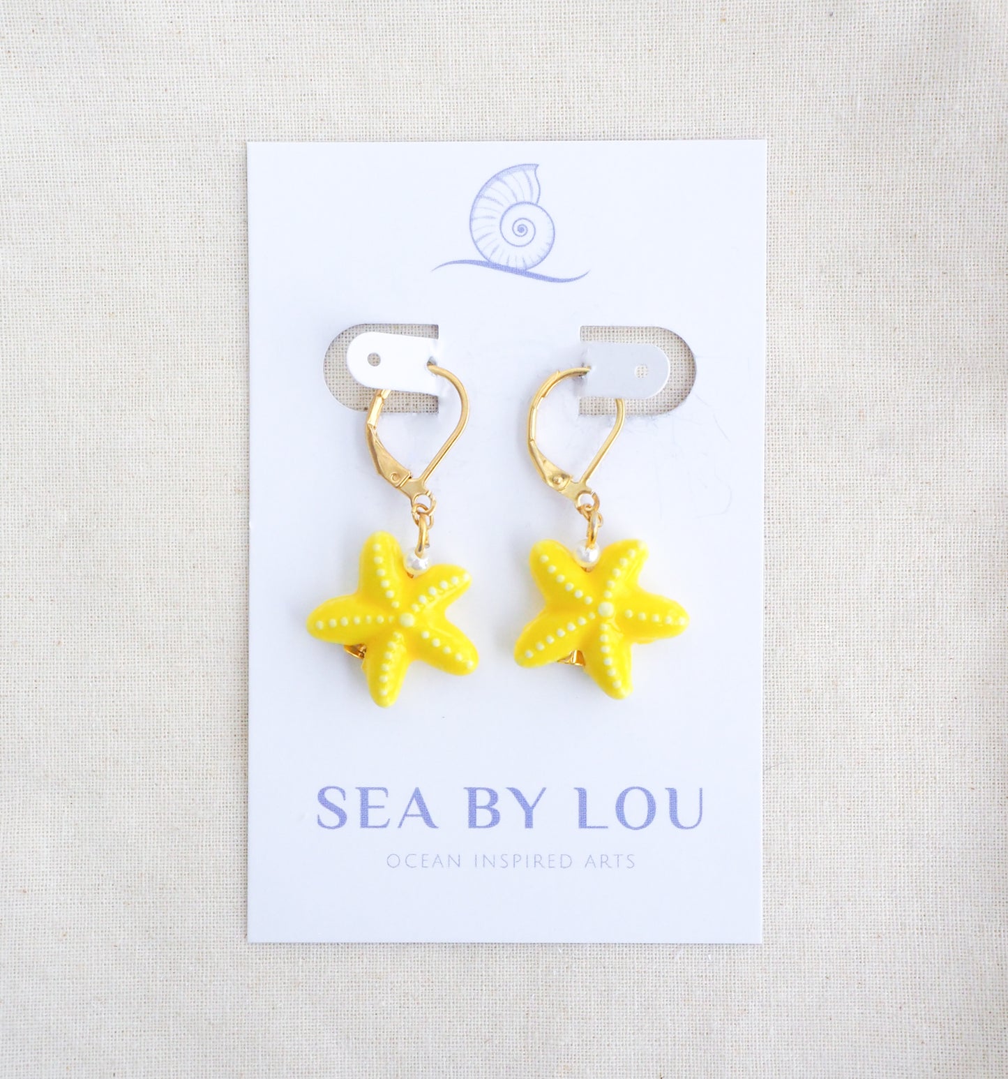 SEA STAR CERAMIC EARRINGS ~ Gold Yellow
