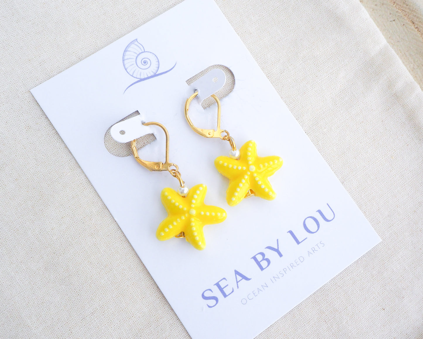SEA STAR CERAMIC EARRINGS ~ Gold Yellow