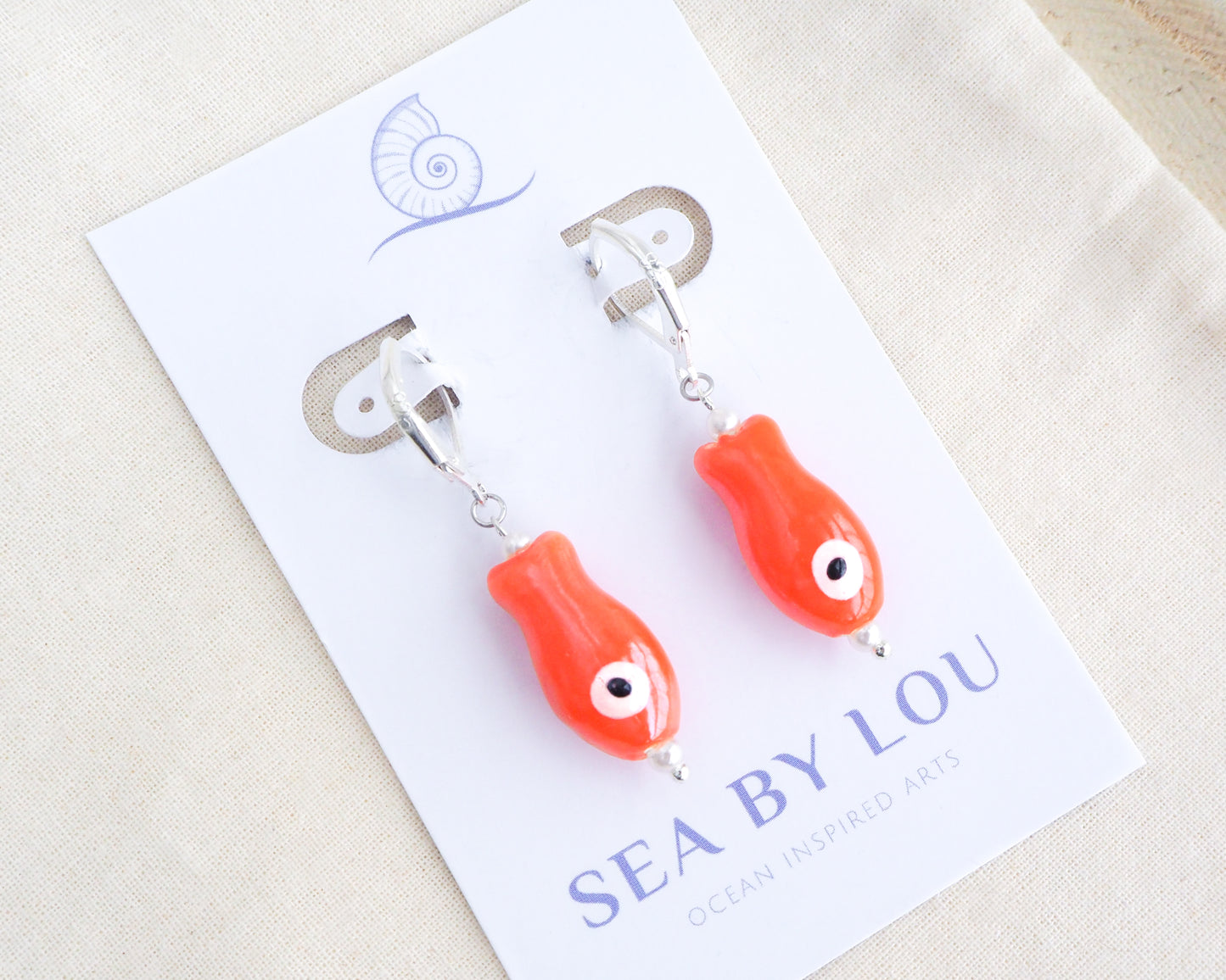 FISH CERAMIC EARRINGS ~ Orange