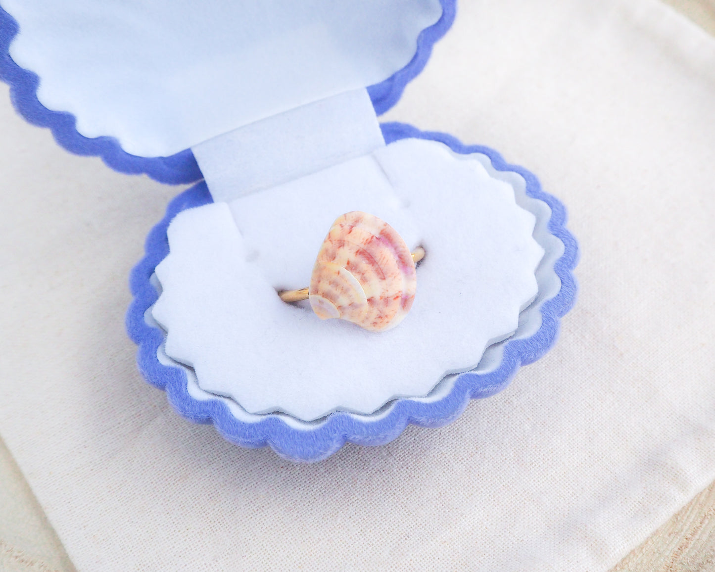 SEASHELL RING ~ Mini Fuchsia Orange Striped Venus Shell