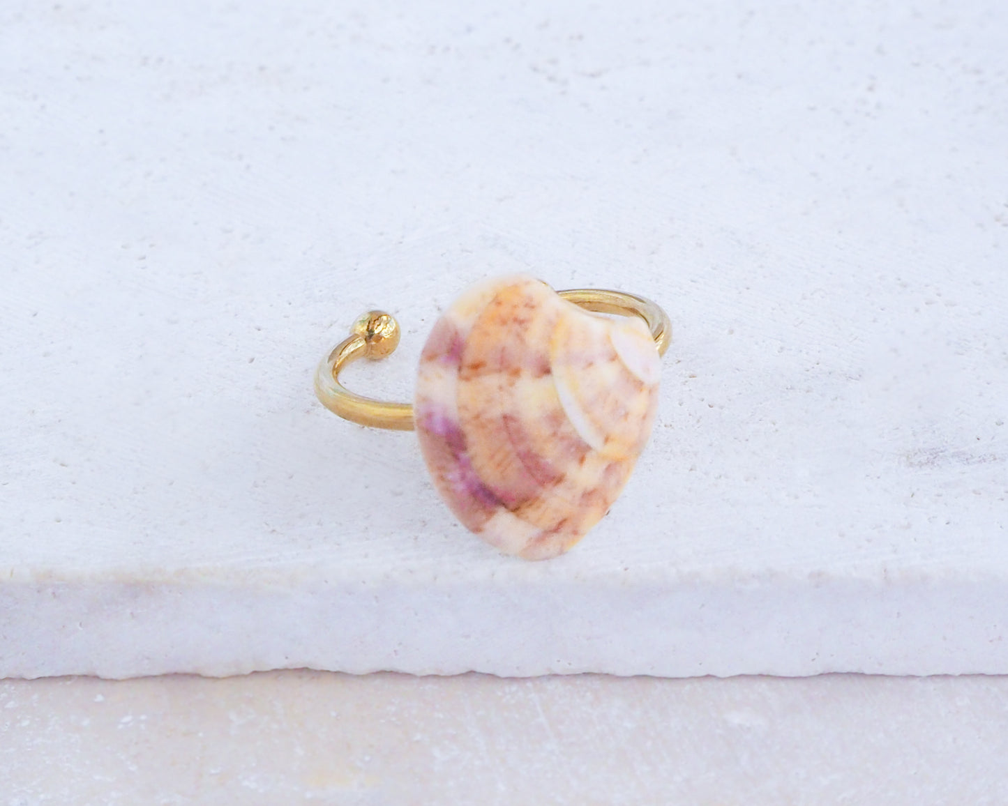 SEASHELL RING ~ Mini Fuchsia Orange Striped Venus Shell