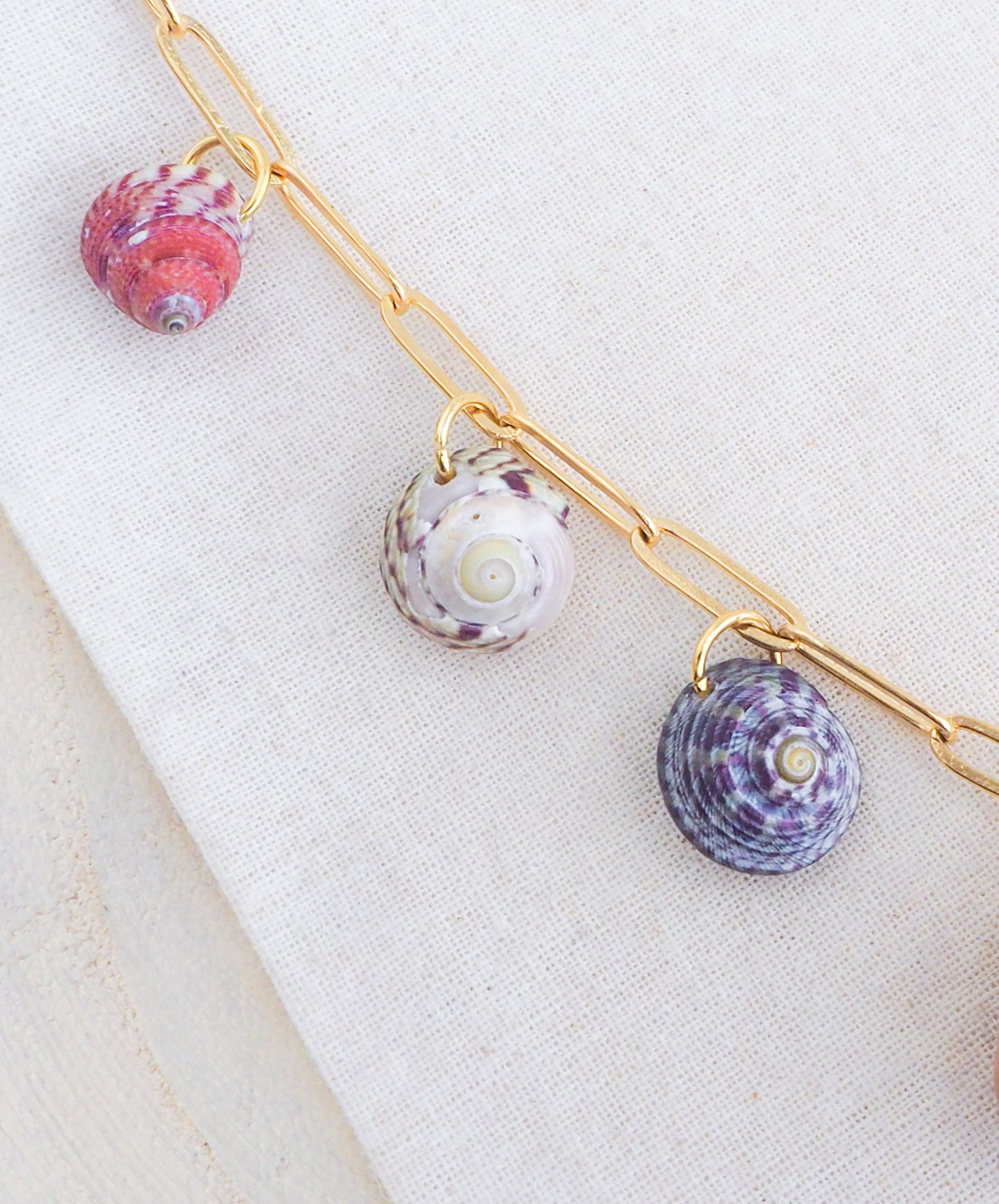 GOLD SHELL CHARM NECKLACE ~ 9 Portuguese Shells Mix IX